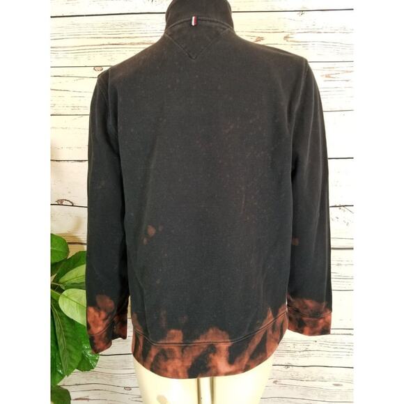 Tommy Hilfiger Sweatshirt zip up Custom reverse tie-dye Black plum Sz Small - Picture 2 of 8